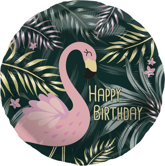 Folieballon Tropical Flamingo Happy Birthday - 45cm