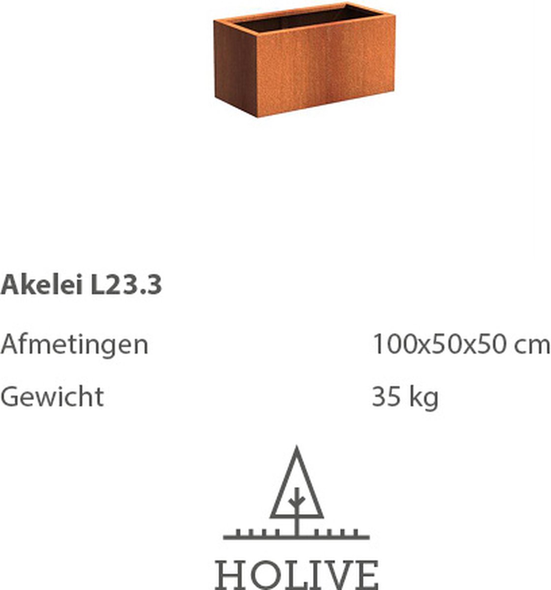 Cortenstaal Akelei L23.3 Rechthoek 100x50x50 cm. Plantenbak