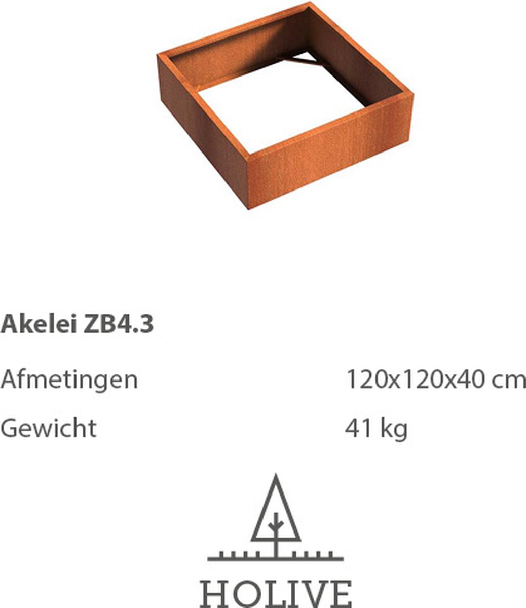 Cortenstaal Akelei ZB4.3 Vierkant zonder bodem 120x120x40 cm. Plantenbak