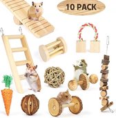 Knaagdieren Speelgoed Set - 10 stuks speeltjes - Voor Hamster, Konijn, Cavia, Ratten, Vogels - Houten Kooidecoratie