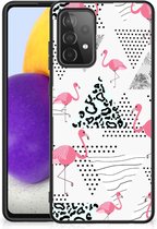 GSM Hoesje Geschikt voor Samsung Galaxy A72 (5G/4G) Leuk TPU Back Cover met Zwarte rand Flamingo Triangle