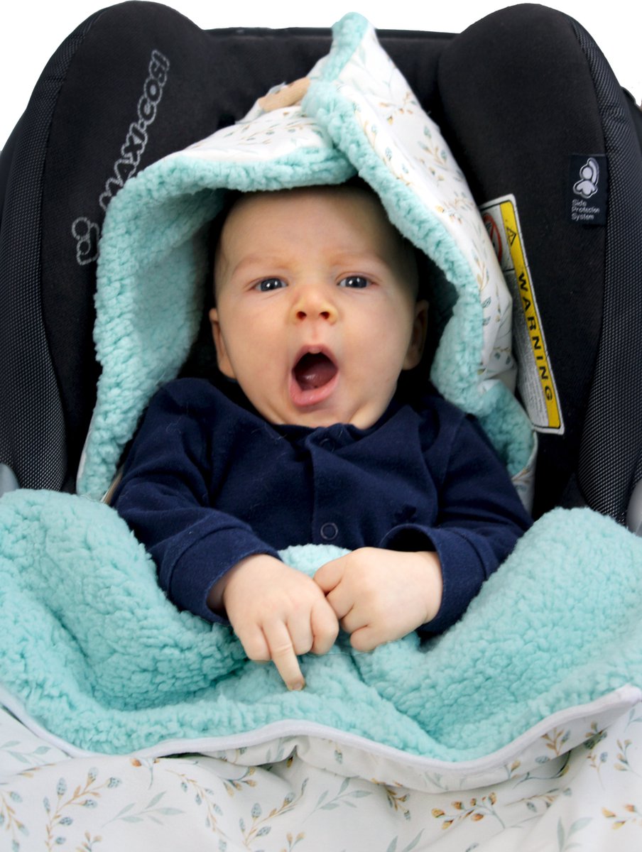 Wallabiezzz Voetenzak Maxi Cosi - Slaapzak Autostoeltje - Warm & Comfortabel - Katoen/Teddy - Mintgroen – foto 3
