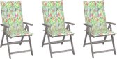 Decoways - Tuinstoelen 3 stuks verstelbaar met kussens massief acaciahout