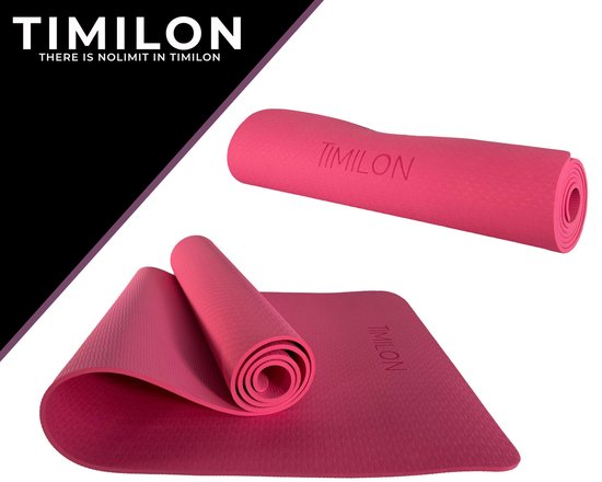 Timilon® Yoga mat - 181 x 61 x 0,6cm - Inclusief draagkoord - Sportmat - Yoga mat anti slip - Yogamat - Eco - Roze