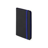 Schriften/notitieboekje pu-leer kaft blauw met elastiek 9 x 14 cm - 80x gekleurde blanco paginas - opschrijfboekjes