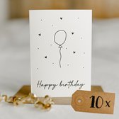 10x Happy Birthday kaart (A6 formaat) - felicitatie kaartjes om te versturen - kaartenset - kaartjes blanco - kaartjes met tekst - wenskaarten - verjaardag