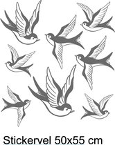 Raam sticker vrolijke Zwaluwen 8 stuks ( vogels ) Kleur Grijs  Stickervel 50x55 cm bxh