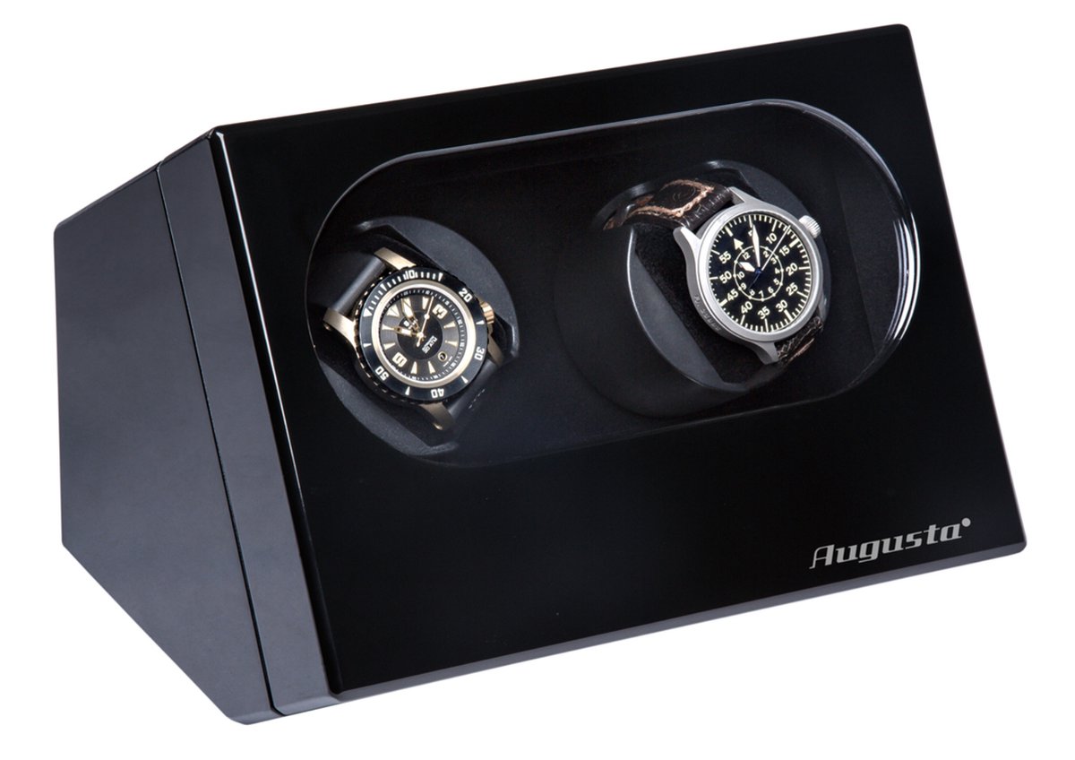 Watchwinder - Augusta - Automatisch horloge opwinden - Doos - Box - Opbergbox horloge - Werkt op lichtnet - 2 horloges - Zwart