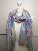 Lange dames sjaal Francoise gebloemd paars roze zwart grijs wit blauw