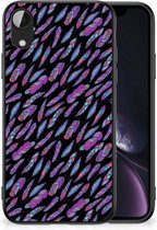 Backcover Soft Siliconen Hoesje Geschikt voor iPhone XR Telefoonhoesje met Zwarte rand Feathers Color