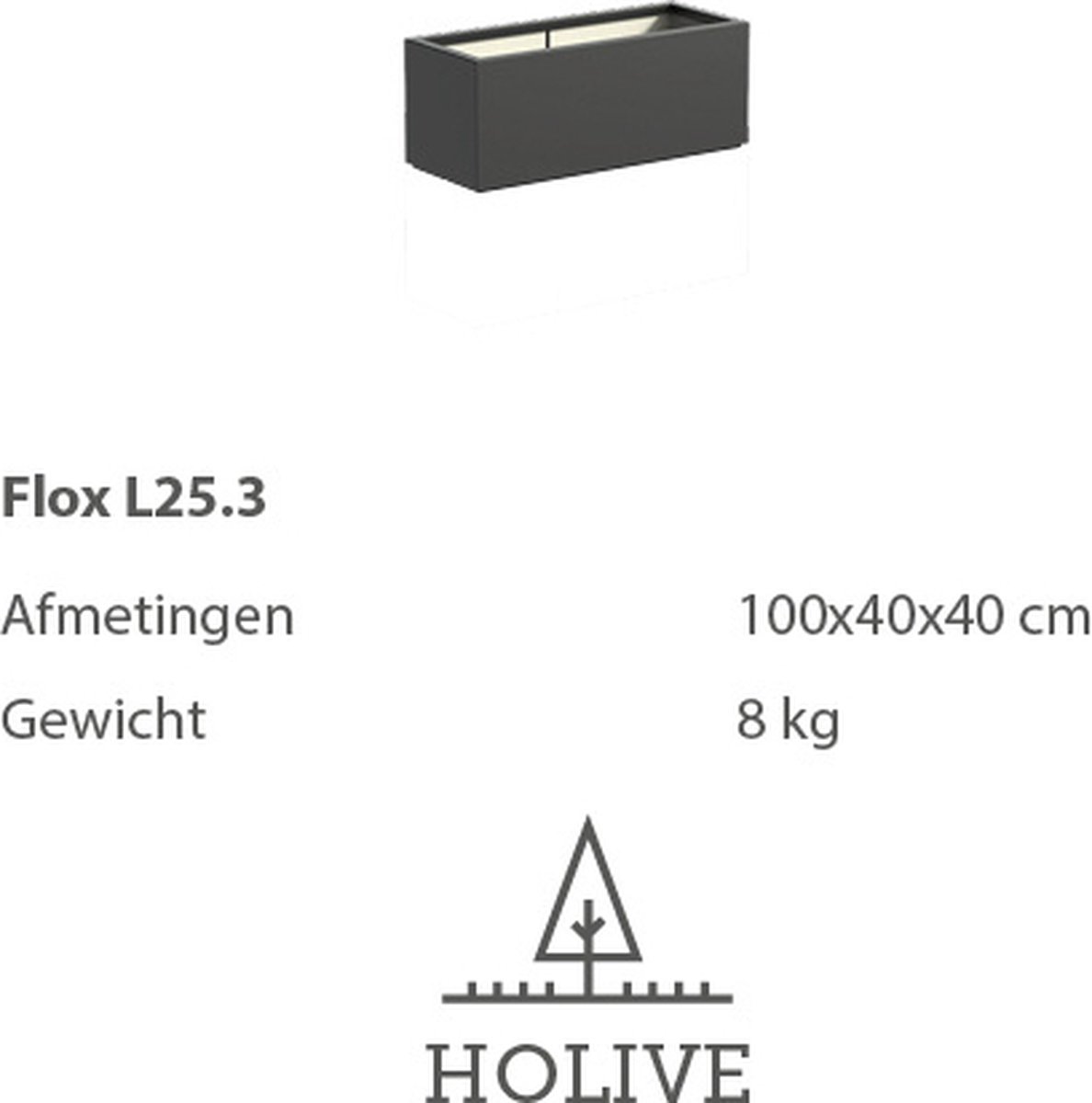 Polyester Flox L25.3 Langwerpig 100x40x40 cm. Plantenbak