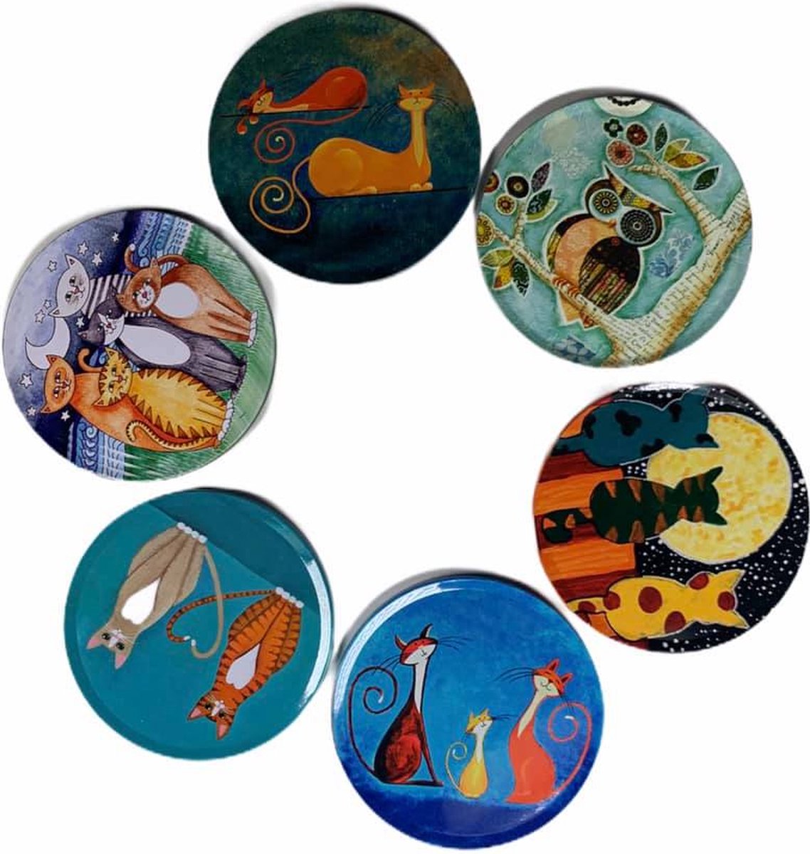 Cats onderzetters - Set van 6 - Onderzetters voor glazen - Cats  - Kerstcadeau - Cadeau - Met houder