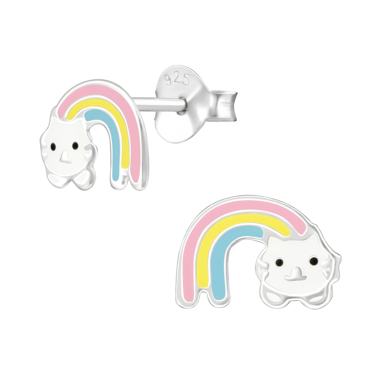Kinderoorbellen regenboog met kat zilver