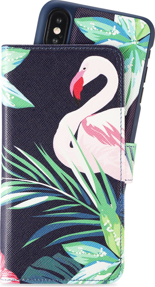 iPhone Xs/X, wallet magnetisch, flamingo hibiskus