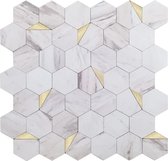 10x PVC Aluminium Mozaiek Steenstrips Hexagon Wit Marmer