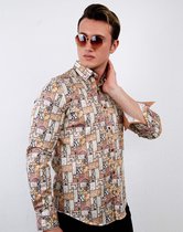 Luxe Heren Overhemd met Fietsen Print - Slim Fit -3107 - Bruin