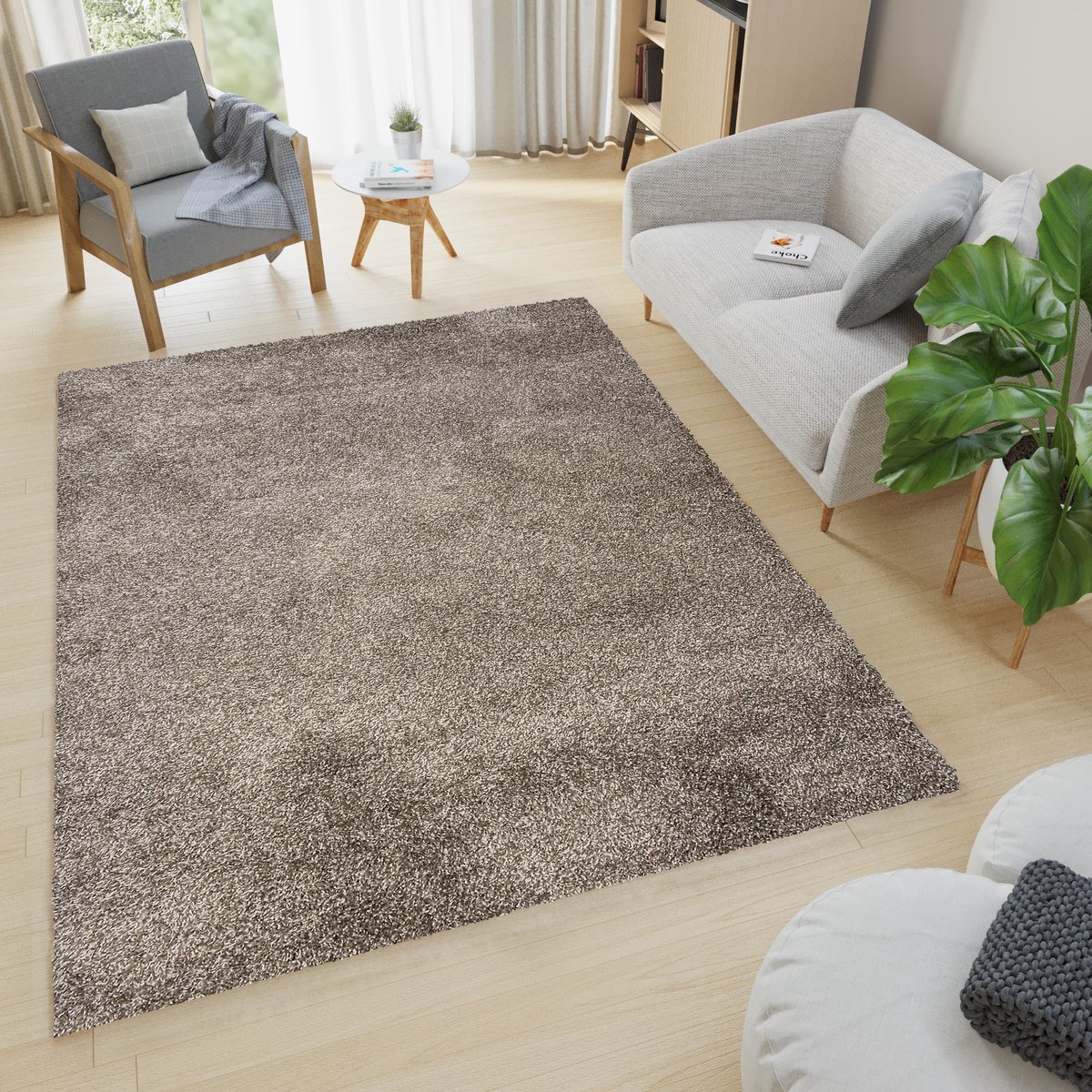 Tapiso Essence Vloerkleed Hoogpolig Shaggy Grijs Tapijt Maat- 120x170