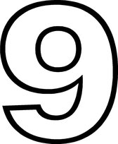 GROOT huisnummersticker 9 WIT (20cm hoog) plakcijfer/cijfersticker nummer 9