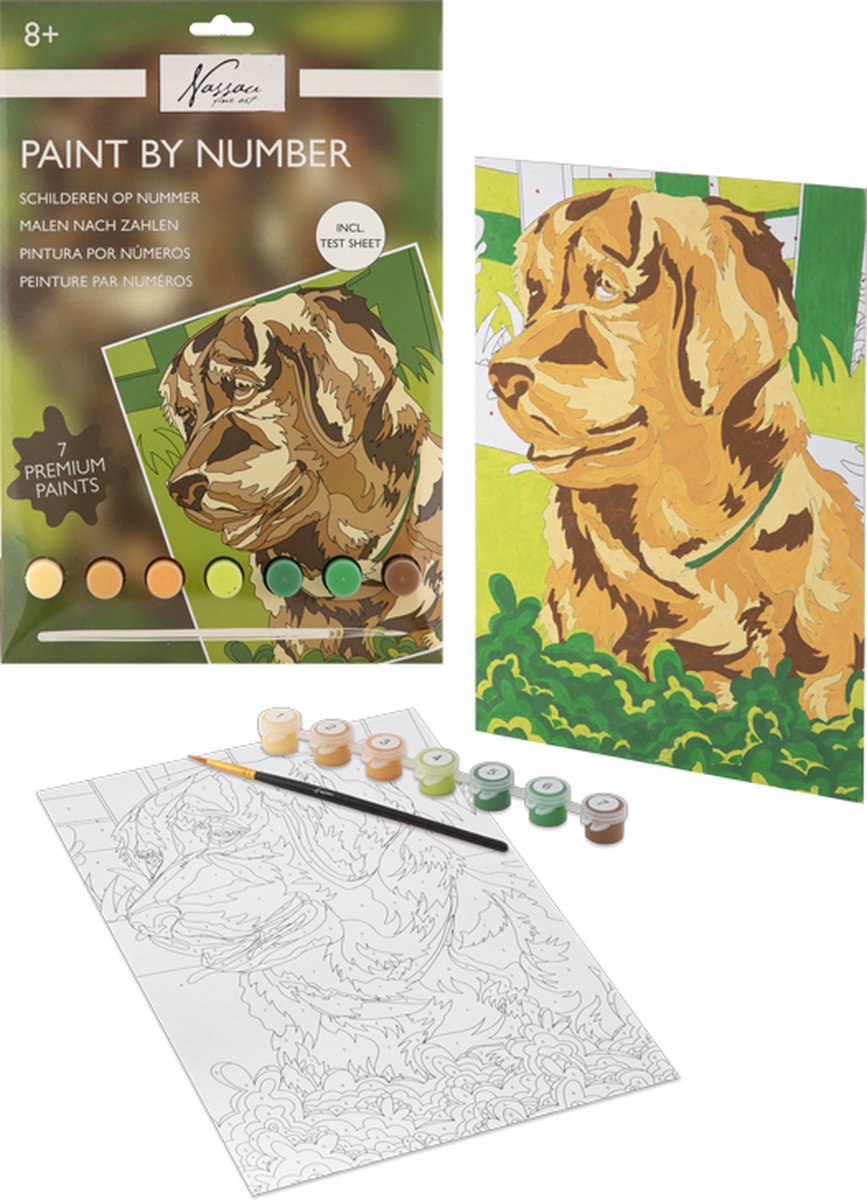 Nassau Fine Art Schilderen op nummer | Thema Hond | Formaat A4 | compleet pakket inclusief verf en penselen