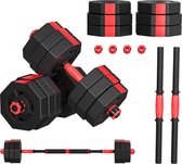 GEEMAX halterset - 2 in 1 - korte halters en lange halters - extra lang verbindingsstuk - fitness voor mannen & vrouwen -zwart rood -30KG