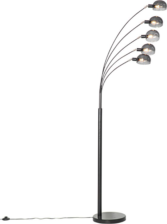 QAZQA sixties - Design Vloerlamp | Staande Lamp - 5 lichts - H 1980 mm - Zwart - Woonkamer | Slaapkamer