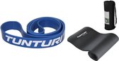 Tunturi - Fitness Set - Weerstandsband Blauw - Heavy - Fitnessmat 180 cm x 60 cm x 1,5 cm