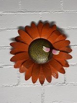 Metalen bloem wanddecoratie - Oranje + libelle - Dia 31 cm - Voor binnen en buiten - Wanddecoratie