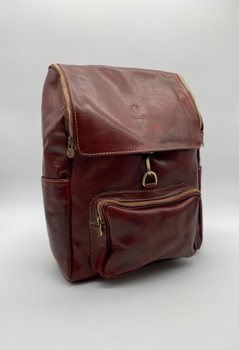 SENSE Rugtas Mona bruin - Toscaanse Leren Rugzak - Italiaanse Leer laptop backpack - Werk unisex bag - Made in Italy