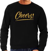 Cheers sweater zwart met gouden glitter tekst heren - Oud en Nieuw / Glitter en Glamour goud party kleding trui L