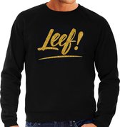 Leef sweater zwart met gouden glitter tekst heren - Glitter en Glamour goud party kleding trui M