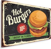 Schilderij - Hot Burgers, Best in Town, Premium Print op Canvas