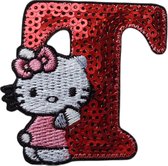Strijk Embleem Alfabet Patch - Letter T - Hello Kitty Pailletten - 6cm hoog - Letters Stof Applicatie - Geborduurd - Strijkletters - Patches - Iron On
