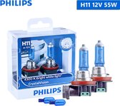 H11 55 Watt Philips Crystal Vision lampen 12V – Wit licht 4300K – Xenon look – LED look – Hoge lichtopbrengst – Lange levensduur – H11 55w Autolampen – Koplampen – Kleur wit – H.O.