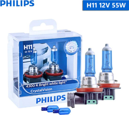 H11 55 Watt Philips Crystal Vision lampen 12V – Wit licht 4300K – Xenon  look – LED... | bol.com