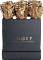 Zeep Rozen Flowerbox Small - Luxe Gouden Zeep Roos In Vierkante Zwarte Designer Giftbox - Valentijn