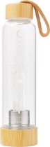 Harmony Crystal® - Duurzame glazen waterfles met kristal - Bergkristal - Waterfles - Bamboe - 500 ml Drinkfles met Edelsteen