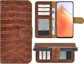 Hoesje Xiaomi Mi 10T 5G - Bookcase - Portemonnee Hoes Echt leer Wallet case Croco Kaneelbruin