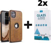 Backcase Lederen Hoesje iPhone 11 Bruin - 2x Gratis Screen Protector - Telefoonhoesje - Smartphonehoesje