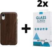 Backcover Hout Design Hoesje iPhone XR Donkerbruin - 2x Gratis Screen Protector - Telefoonhoesje - Smartphonehoesje