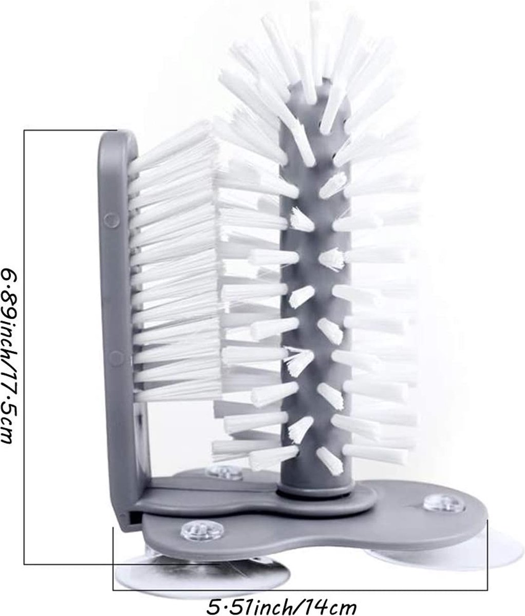 Goedkoopste Glazenspoelborstel glazen borstel met zuignappen - Grijs / Wit - Kunststof - 18 x 13 cm - Schoonmaken - Schoonmaak - Horeca