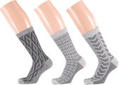 Dames fashion sokken met motief grijs|beige (2x3 paar) 35/42