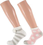 Lage bedsokken dames | Roze|Grijs | One Size | Slaapsokken | Warme sokken dames | Winter sokken | Bedsokken dames maat 39 42 | Fluffy sokken | Warme sokken | Bedsokken | Fleece sok