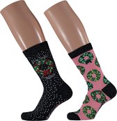 Apollo - Kerstsokken dames - Multi Blauw/Rose - Maat 36/41 - Kerstsokken dames - Kerstokken in kerstbal - Kerstcadeau dames