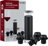 NANDI Wijnpomp vacuüm - Vacuüm pomp - Wijnstopper - Flessenstop - Incl. 4 doppen met datum markering - Zwart