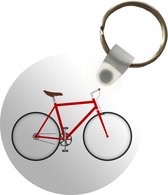 Sleutelhanger - Een zijaanzicht van een van een rode fiets - Plastic - Rond - Uitdeelcadeautjes
