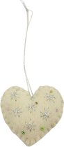 Hanger - Decoratie - Vilt - Hart - Creme Zilver - 14x5,5x2 cm - Nepal - Fairtrade