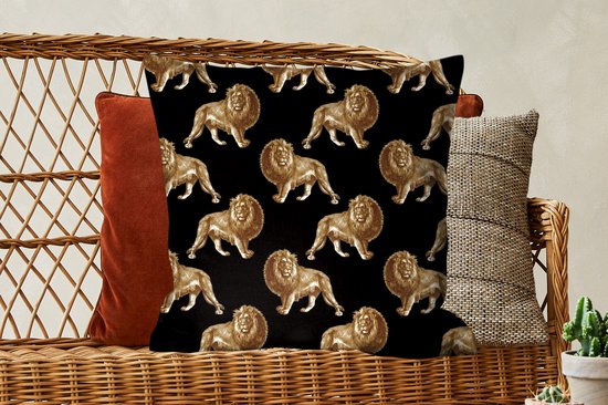 Coussins Coussins décoratifs - Oreillers Salon - 60x60 cm - Motifs - Lion - Or - Zwart