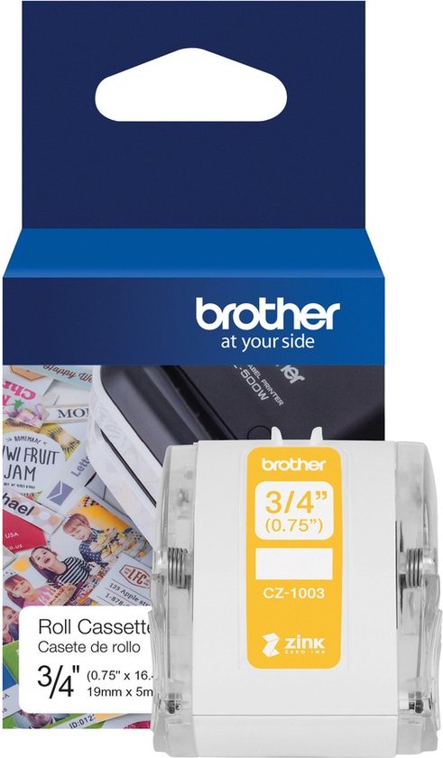 Brother Rol met etiketten 19 mm x 5 m Papier Wit 1 stuk(s) Permanent hechtend CZ1003 Gekleurde etikettenrol - Brother