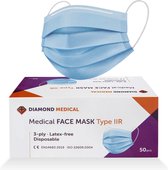 Diamond Medical | type IIR | 3-laags | Blauw | 50 stuks | Medisch mondkapje type 2R