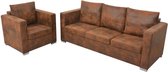 Furnibella – Bankenset Kunst Suède Leer 2-delig Banken Driepersoonsbank Fauteuil